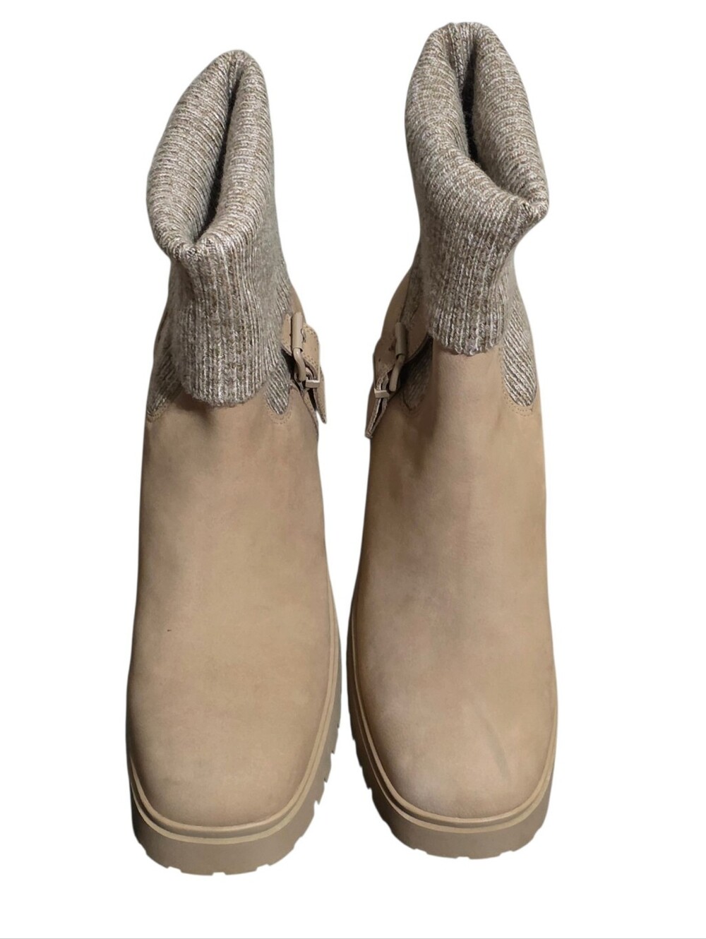 Blondo Waterproof Nubuck Knit Cuff Lug Sole Ankle Boots Taupe 9.5